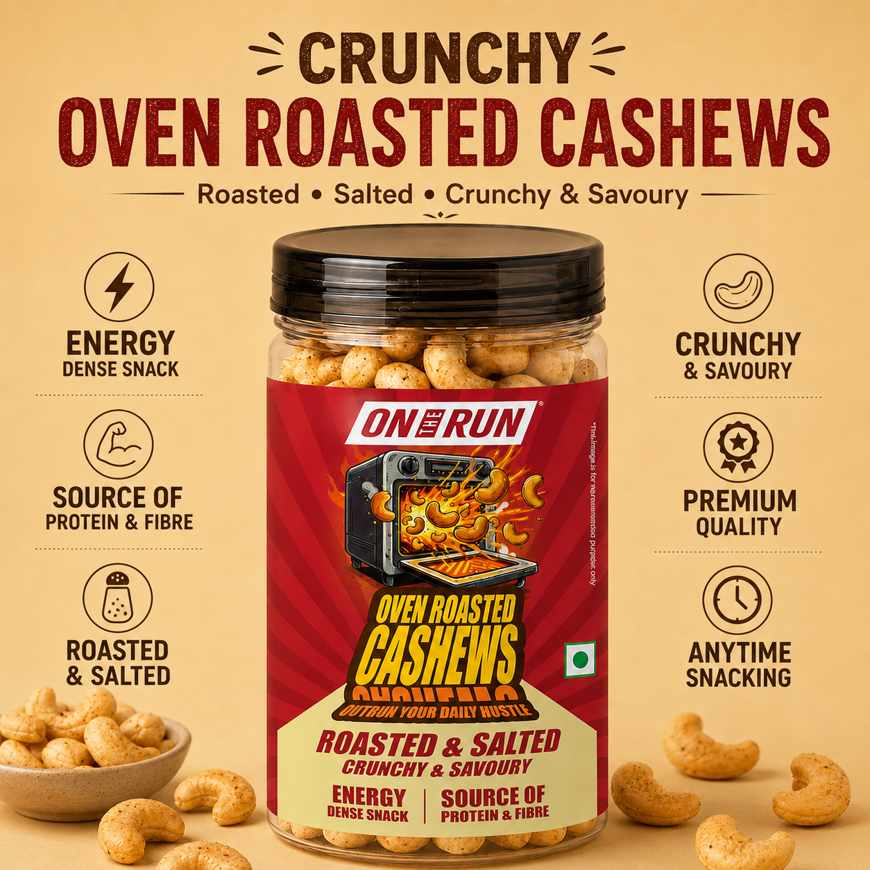 On The Run Oven Roasted Cashews – Roasted & Salted